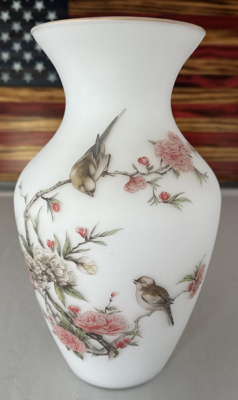 VTG 1960s Norleans Italy Satin Art Glass Pink Bird Vase 12 Inch